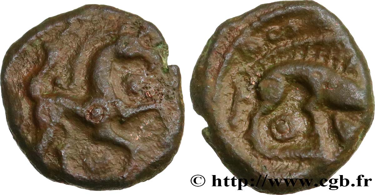 GALLIA BELGICA - AMBIANI (Regione di Amiens) Bronze au cheval et au sanglier, “type des dépôts d’Amiens” SPL