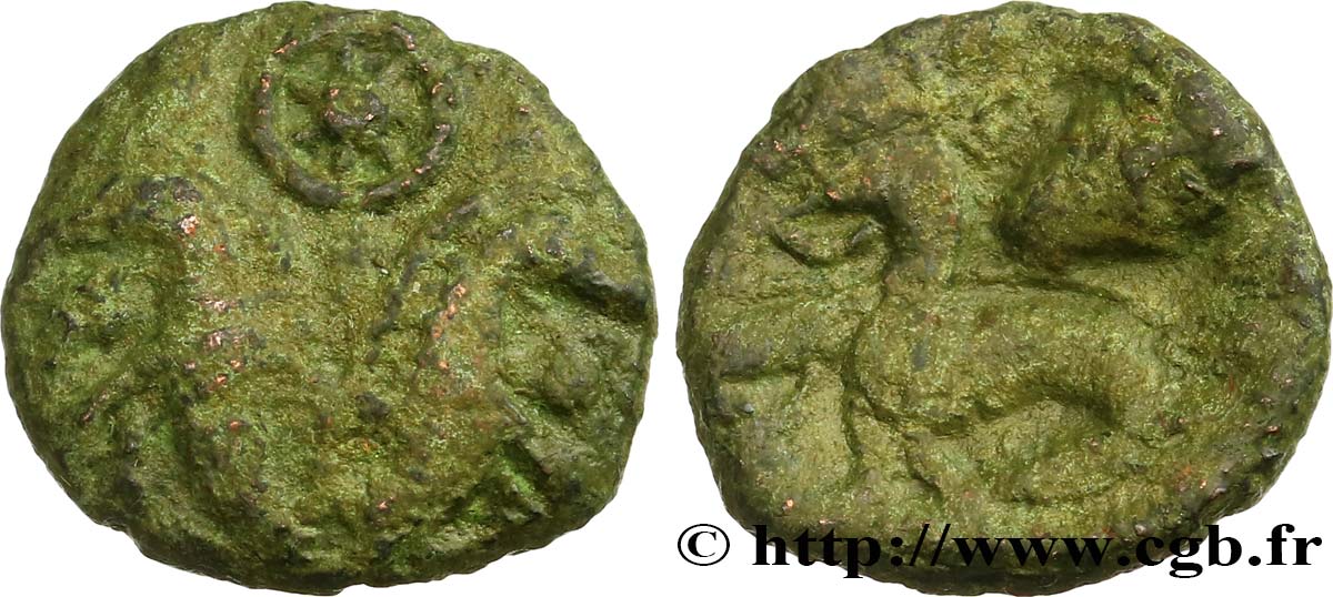 GALLIA BELGICA - AMBIANI (Región de Amiens) Bronze aux sangliers affrontés et à la tête coupée BC+