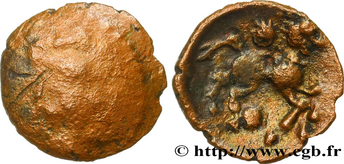 GALLIEN - BELGICA - BELLOVACI (Region die Beauvais) Bronze au personnage courant et à l’androcéphale fS/SS