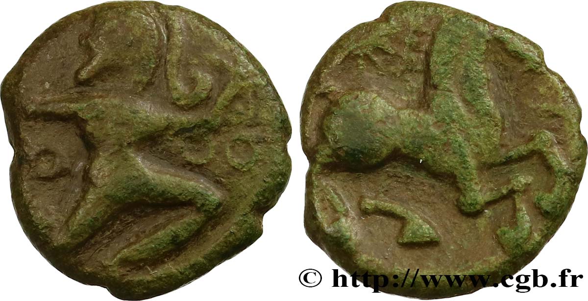BELLOVAQUES (Région de Beauvais) Bronze au personnage courant, à l’astre TTB