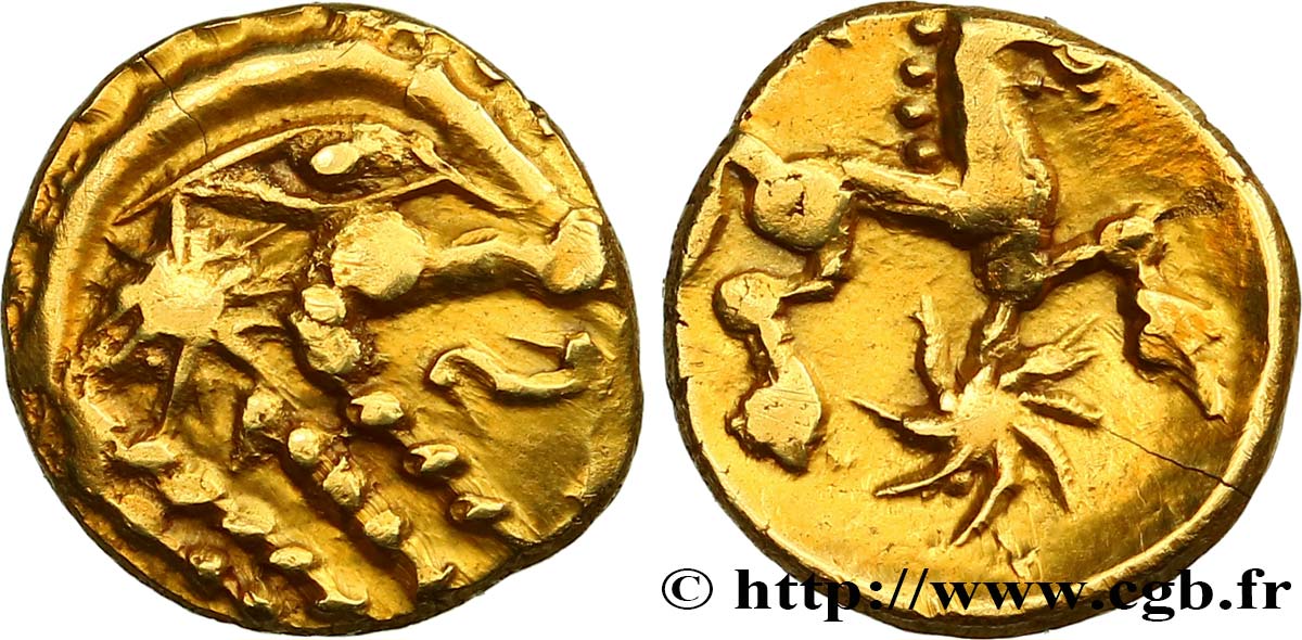 BELLOVAQUES (Région de Beauvais) Quart de statère d&nbsp;or à l&nbsp;astre, cheval à droite SUP