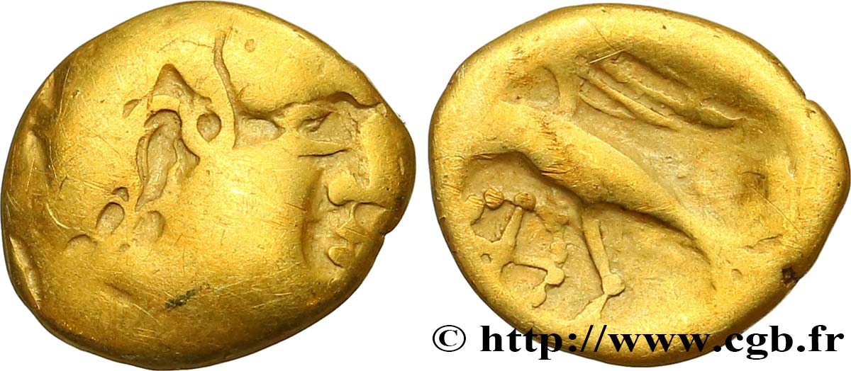 GALLIA - CARNUTES (Región de la Beauce) Huitième de statère d’or à l’aigle à gauche BC+