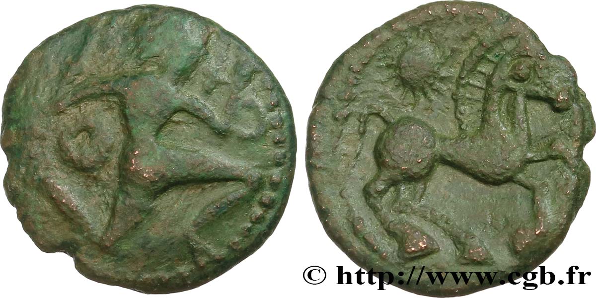 GALLIEN - BELGICA - BELLOVACI (Region die Beauvais) Bronze au personnage courant, à l’astre fSS/fVZ