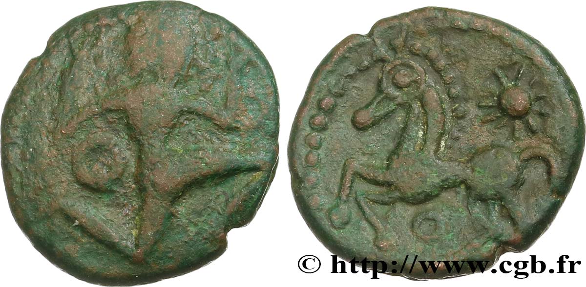 BELLOVAQUES (Région de Beauvais) Bronze au personnage courant, cheval à gauche TB+/TTB+