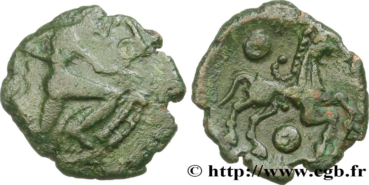 GALLIA BELGICA - BELLOVACI (Area of Beauvais) Bronze au personnage courant et à l’androcéphale VF/AU