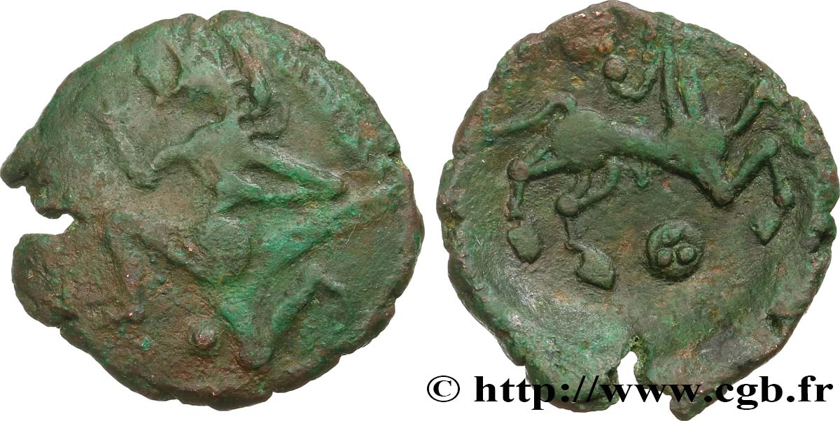 GALLIA - BELGICA - BELLOVACI (Regione di Beauvais) Bronze au personnage courant et à l’androcéphale BB/q.SPL