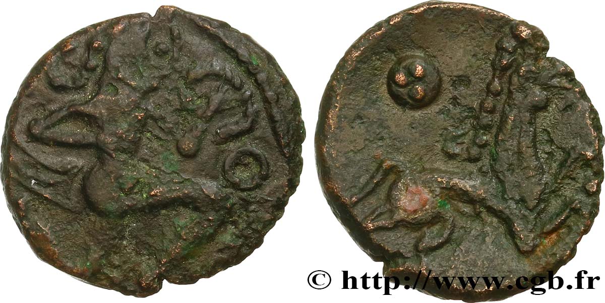GALLIA - BELGICA - BELLOVACI (Regione di Beauvais) Bronze au personnage courant et à l’androcéphale BB/q.SPL