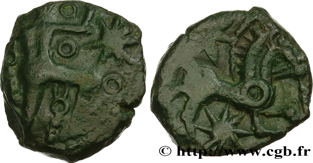 GALLIEN - BELGICA - BELLOVACI (Region die Beauvais) Bronze au personnage courant, aux astres SS