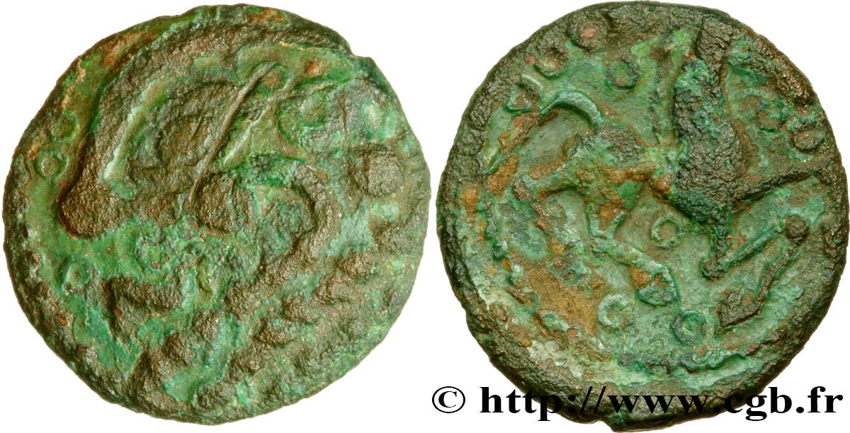 GALLIEN - BELGICA - BELLOVACI (Region die Beauvais) Quart de statère en bronze à l astre, tête à gauche SS