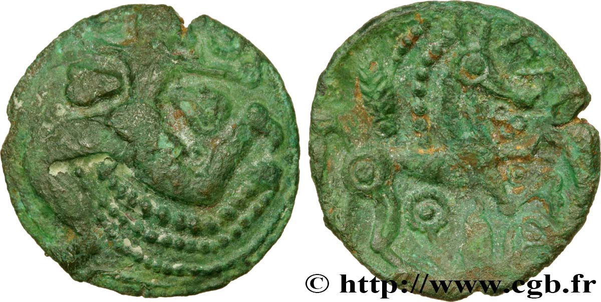 GALLIEN - BELGICA - BELLOVACI (Region die Beauvais) Bronze au personnage courant, aux feuilles et aux épis fVZ
