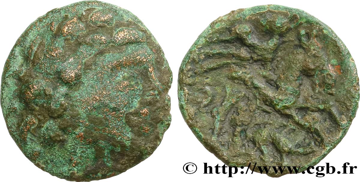 GALLIA BELGICA - AMBIANI (Regione di Amiens) Bronze au cheval et au sanglier, DT. 381 q.BB