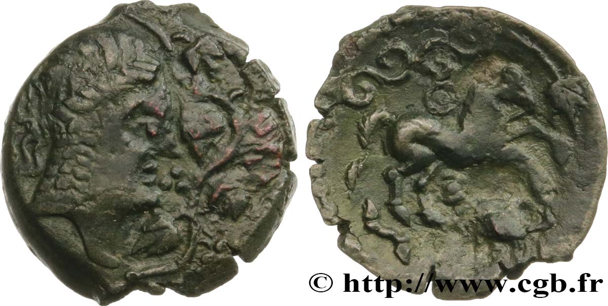 GALLIA - AULERCI EBUROVICES (Región d Evreux) Bronze à la tête d’Apollon et à la treille de vigne MBC+