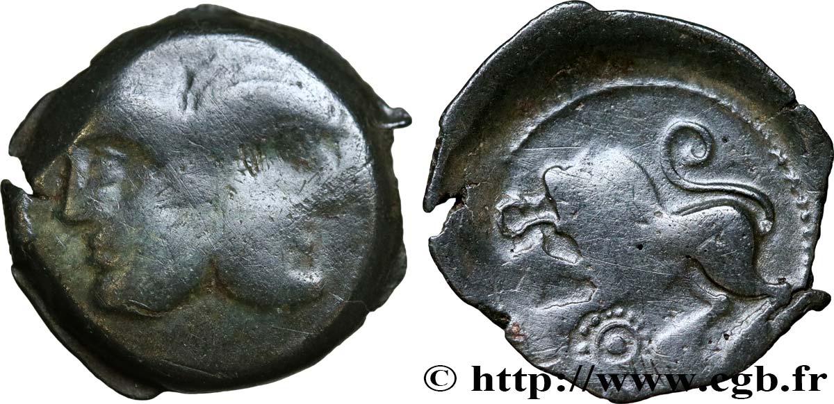 SUESSIONS (région de Soissons) Bronze à la tête janiforme barbue, classe I TB+