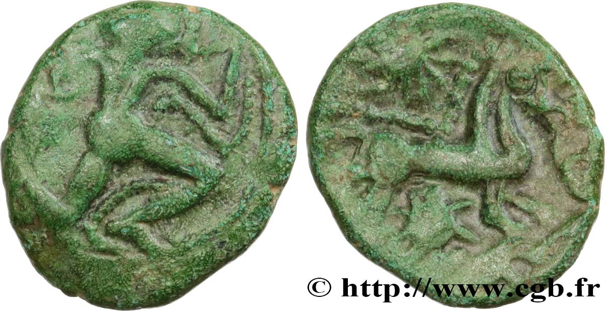 BELLOVAQUES (Région de Beauvais) Bronze au personnage courant, aux deux astres TB+