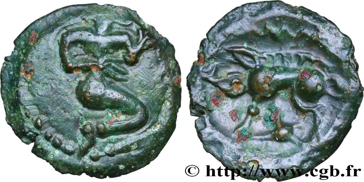 GALLIA BELGICA - BELLOVACI (Area of Beauvais) Bronze au personnage agenouillé et au sanglier XF