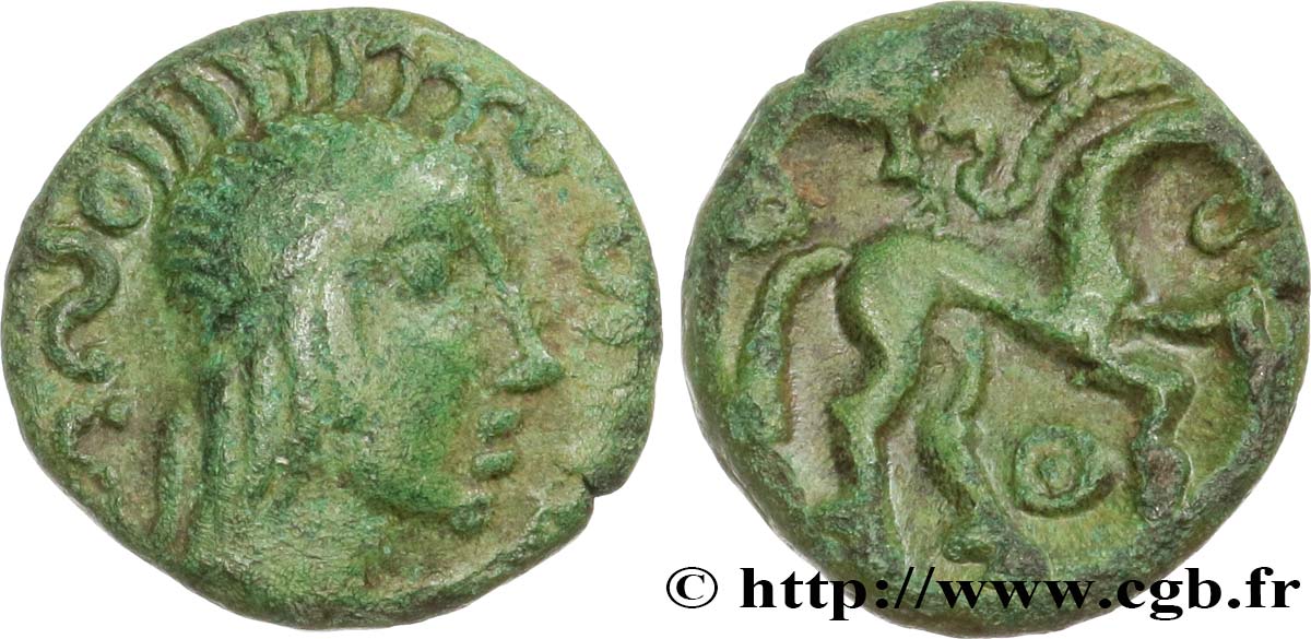 AMBIANI (Area of Amiens) Bronze au cheval et à la tête aux cheveux calamistrés XF/AU