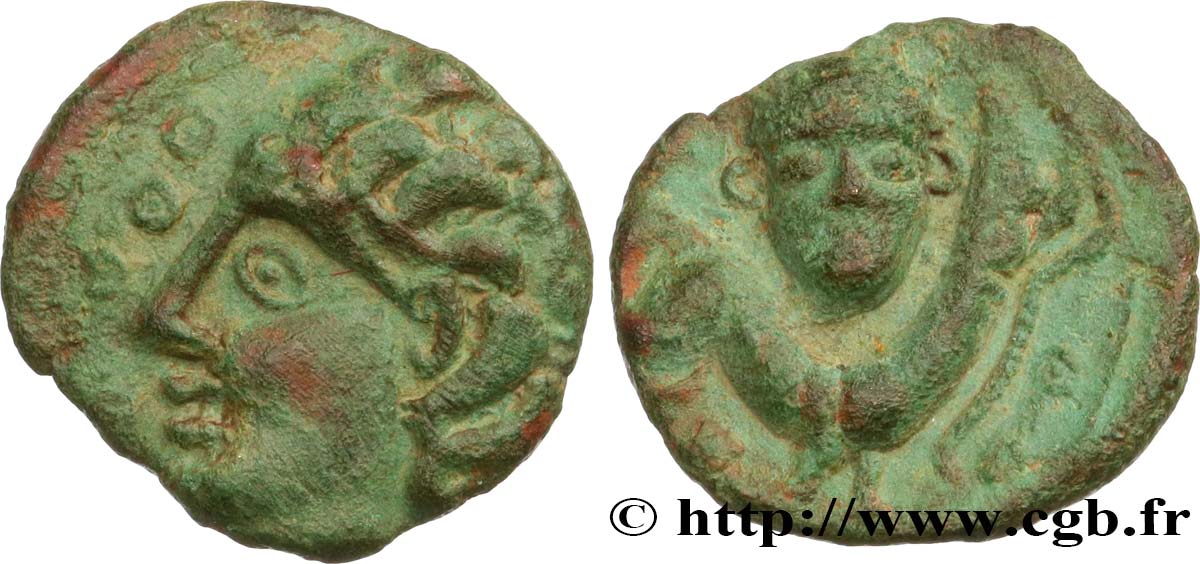 GALLIA BELGICA - AMBIANI (Area of Amiens) Bronze au cheval et à la tête de face AU/AU