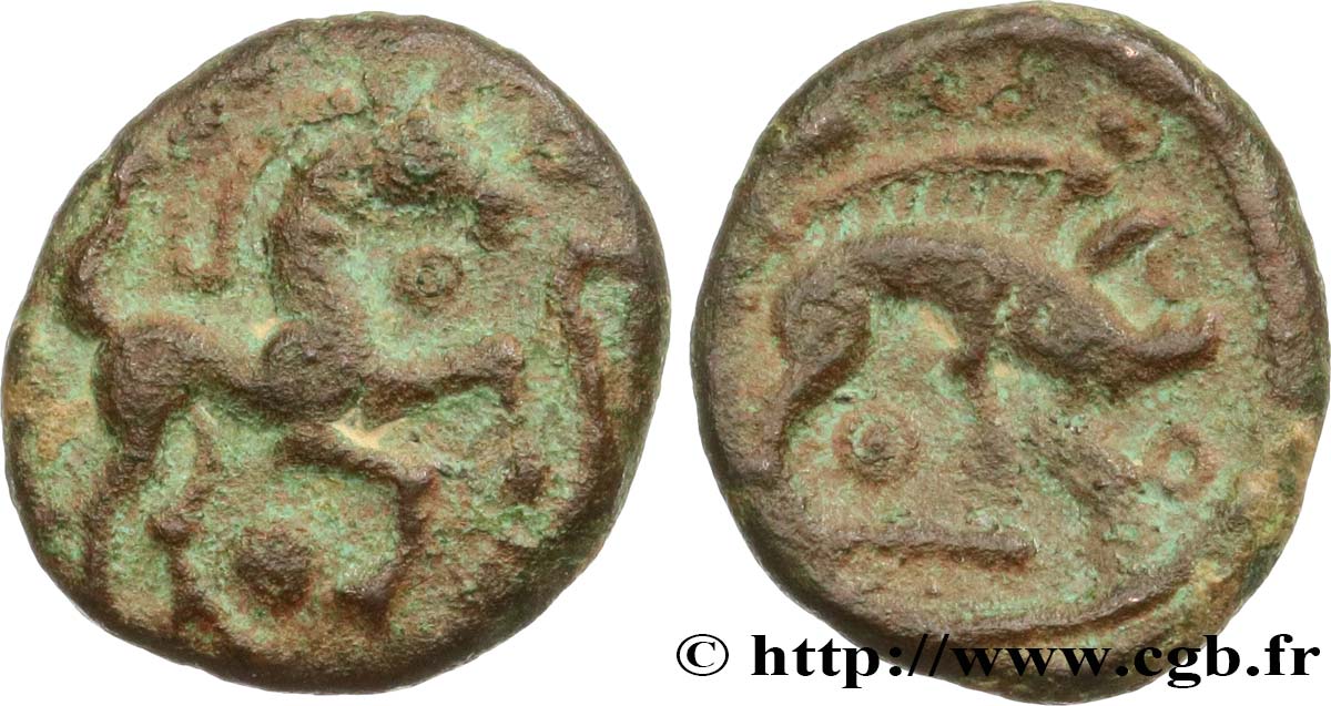 GALLIA BELGICA - AMBIANI (Area of Amiens) Bronze au cheval et au sanglier, “type des dépôts d’Amiens” XF