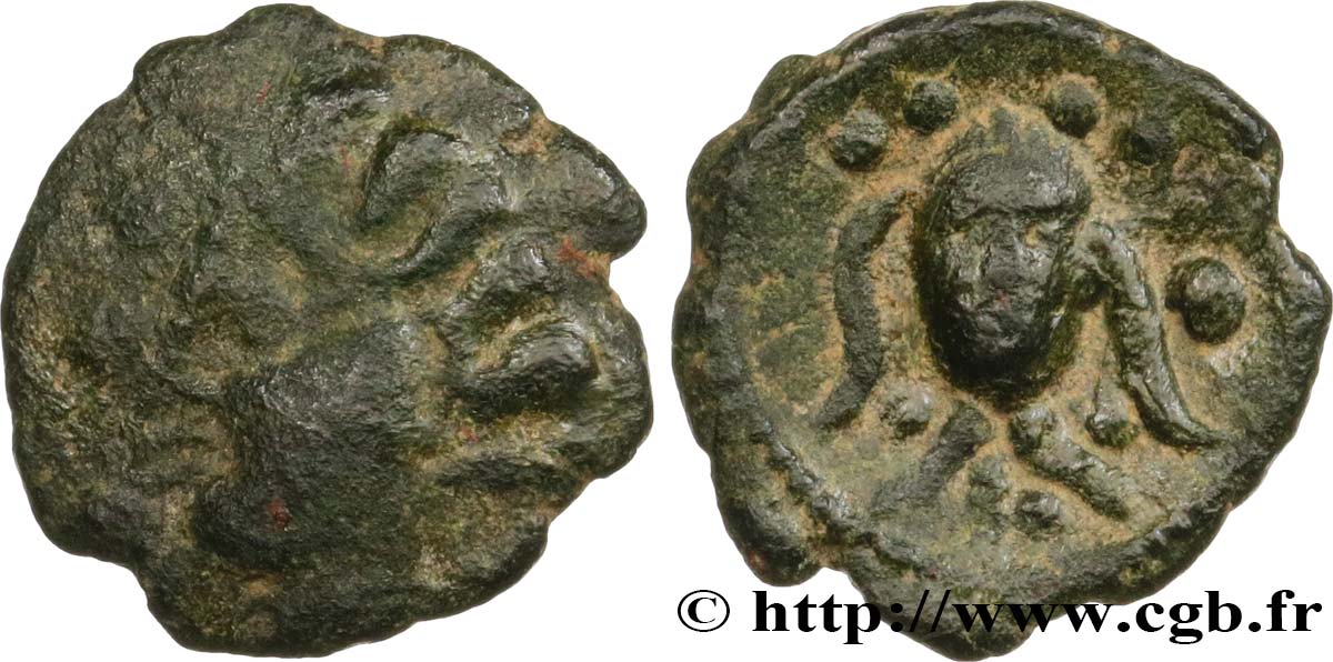 GALLIA BELGICA - AMBIANI (Regione di Amiens) Bronze à la tête de face, BN. 8405 BB