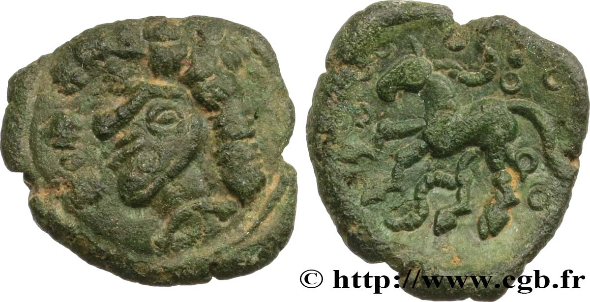 GALLIEN - BELGICA - AMBIANI (Region die Amiens) Bronze au cheval et à la tête barbue, DT. 379 VZ