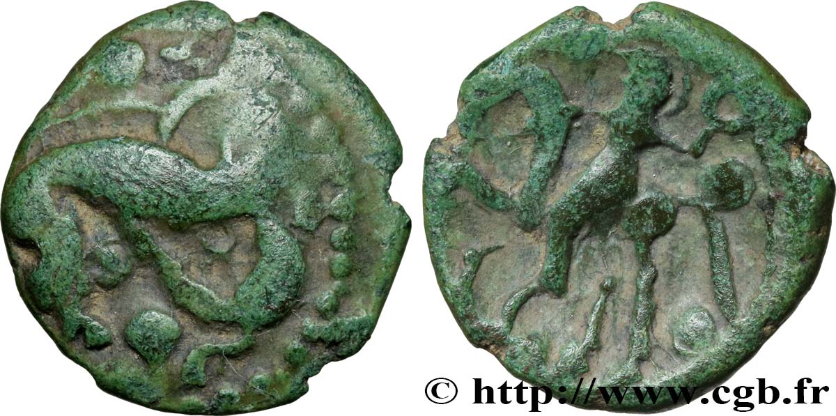 GALLIA BELGICA - AMBIANI (Regione di Amiens) Bronze au sanglier et au cavalier tenant un sanglier enseigne BB