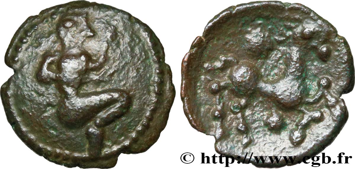 GALLIA BELGICA - BELLOVACI (Area of Beauvais) Bronze au personnage courant et à l’androcéphale AU