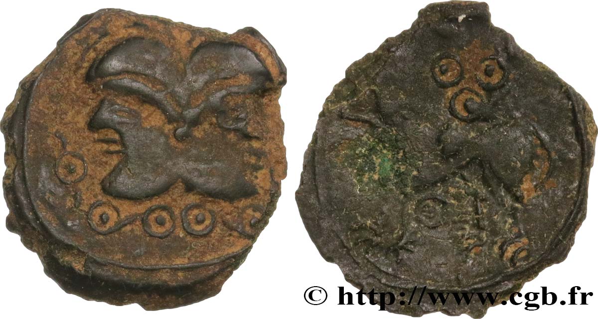 GALLIEN - BELGICA - SUESSIONES (Region die Soissons) Bronze à la tête janiforme, classe II fVZ