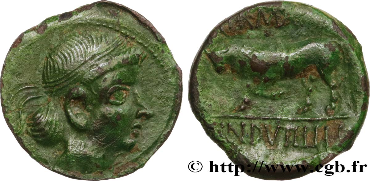GALLIA BELGICA - REMI (Región de Reims) Bronze GERMANVS INDVTILLI au taureau (Quadrans) EBC/MBC+