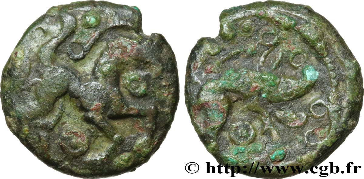 GALLIA BELGICA - AMBIANI (Región de Amiens) Bronze au cheval et au sanglier, “type des dépôts d’Amiens” MBC