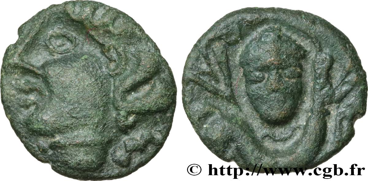 GALLIA BELGICA - AMBIANI (Regione di Amiens) Bronze au cheval et à la tête de face BB