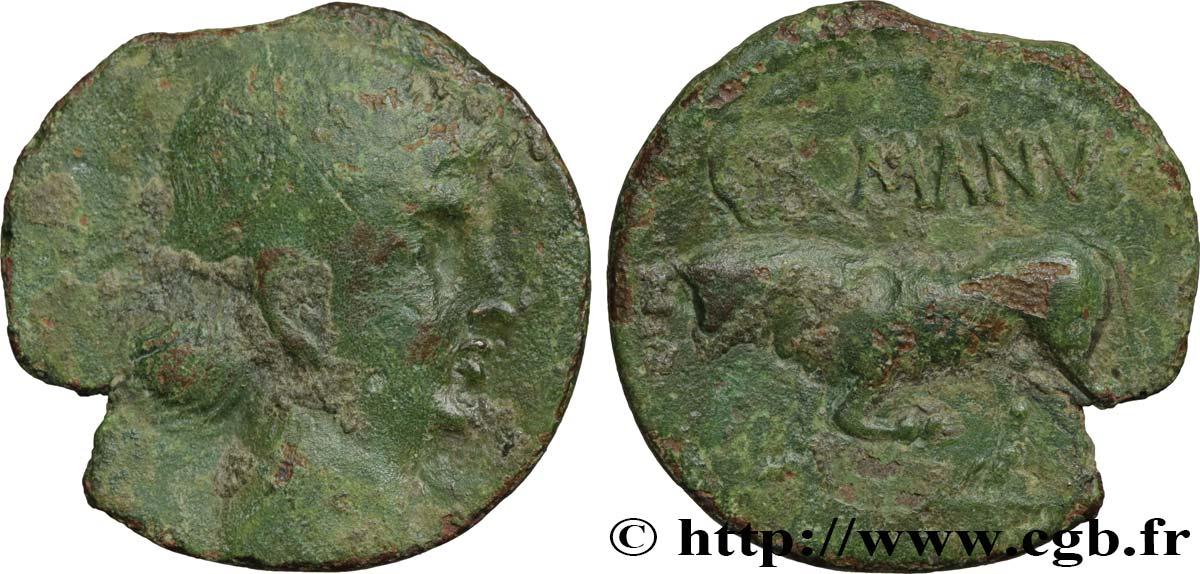 GALLIA BELGICA - REMI (Región de Reims) Bronze GERMANVS INDVTILLI au taureau (Quadrans) BC+