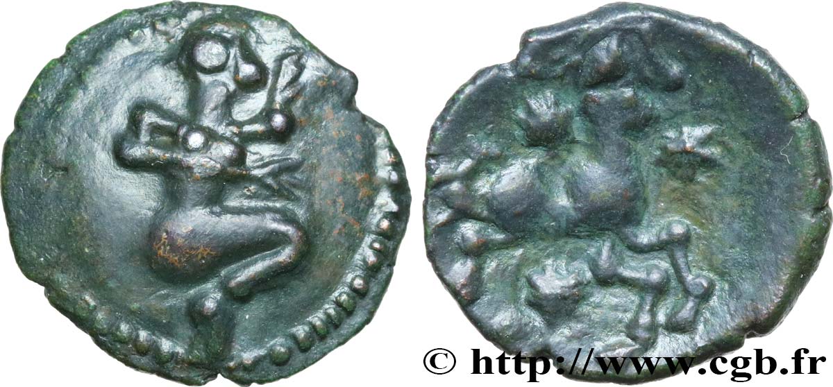 GALLIA - BELGICA - BELLOVACI (Región de Beauvais) Bronze au personnage agenouillé et au cheval MBC+