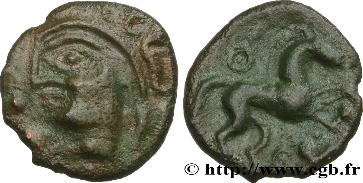 GALLIA BELGICA - AMBIANI (Región de Amiens) Bronze au cheval et à la croix tréflée, BN 8427 BC+/MBC
