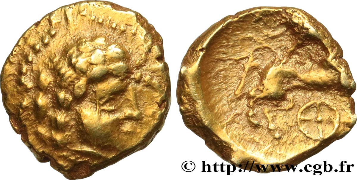 VENETI (Region die Vannes) Quart de statère d’or “de Ploërmel”, à la rouelle à quatre rayons fVZ/SS