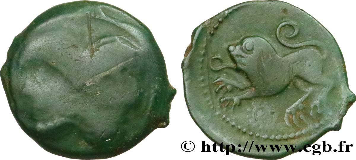 GALLIA BELGICA - SUESSIONES (Regione de Soissons) Bronze à la tête janiforme barbue, classe I q.BB