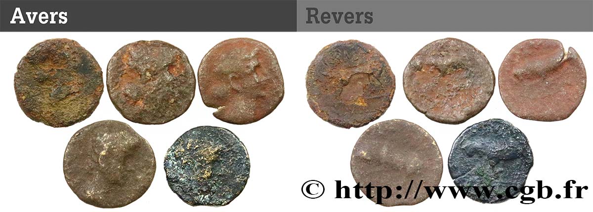 RÈMES (Région de Reims) Lot de 5 bronzes GERMANVS INDVTILLI au taureau (Quadrans) Lot