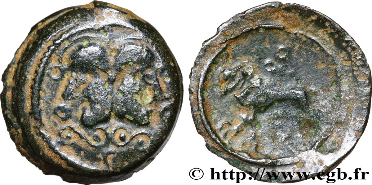 GALLIA BELGICA - SUESSIONES (Area of Soissons) Bronze à la tête janiforme, classe II aux annelets pointés VF