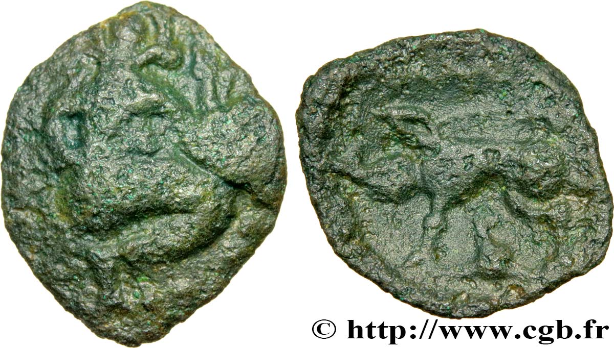 GALLIA - BELGICA - BELLOVACI (Región de Beauvais) Bronze au personnage agenouillé et au sanglier BC+