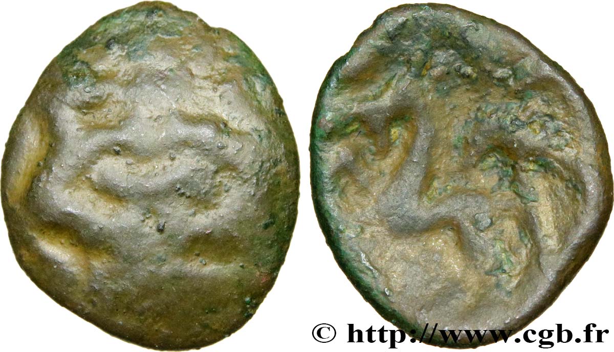 GALLIA BELGICA - AMBIANI (Regione di Amiens) Bronze aux loups affrontés et au cheval q.BB