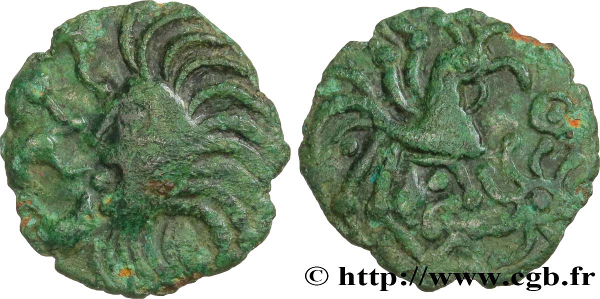 GALLIA - BELGICA - BELLOVACI (Región de Beauvais) Bronze au coq à tête humaine MBC