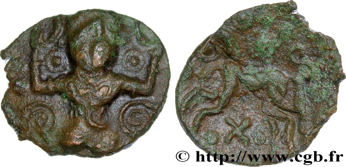 GALLIA BELGICA - AMBIANI (Regione di Amiens) Bronze au personnage de face et aux torques q.SPL