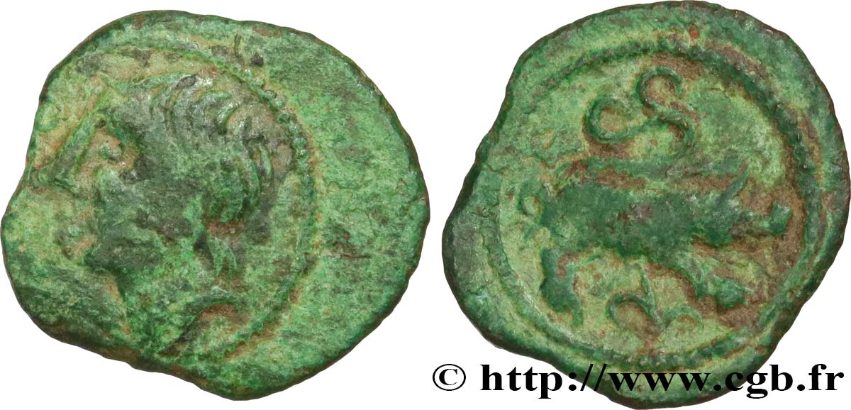 SANTONS / CENTRE-OUEST, Incertaines Bronze ANNICCOIOS (quadrans) au sanglier TTB