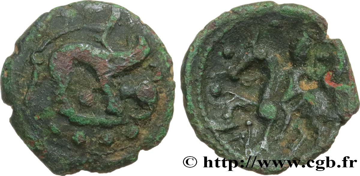 GALLIA BELGICA - AMBIANI (Area of Amiens) Bronze au sanglier et au cavalier XF