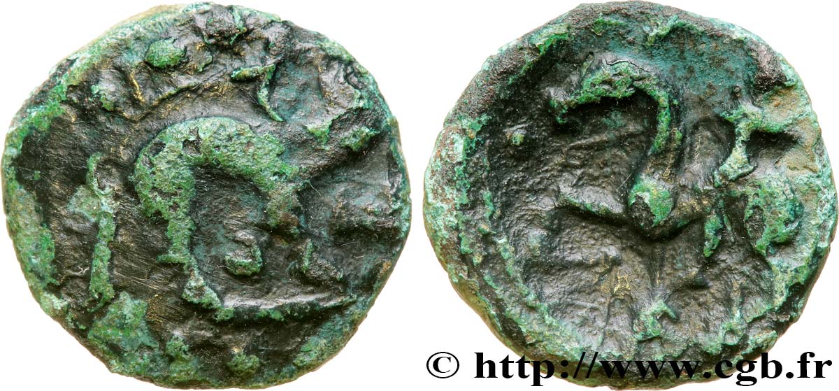 GALLIA BELGICA - AMBIANI (Región de Amiens) Bronze au sanglier et au cavalier BC+