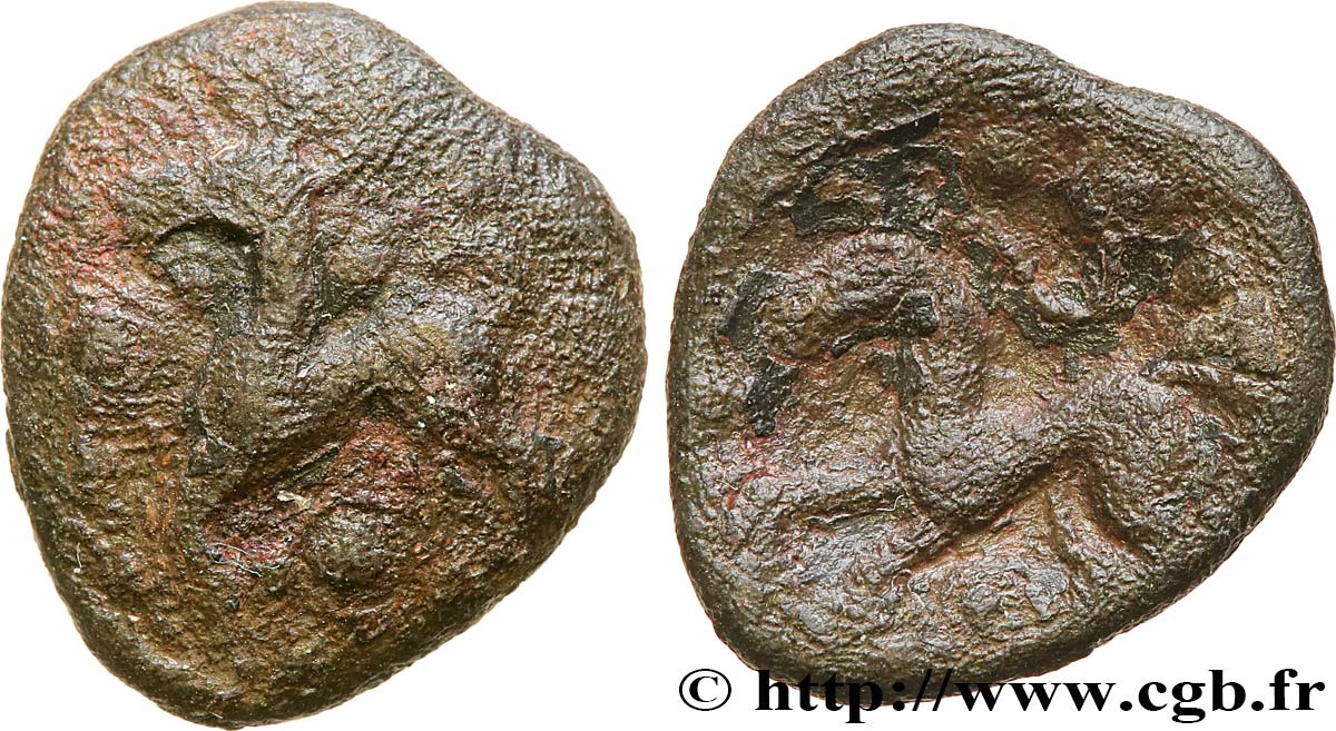GALLIA BELGICA - AMBIANI (Región de Amiens) Bronze au cheval, “type des dépôts d’Amiens” BC