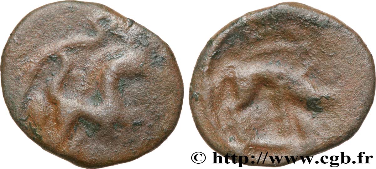 GALLIA BELGICA - AMBIANI (Area of Amiens) Bronze au cheval et au sanglier, “type des dépôts d’Amiens” VF