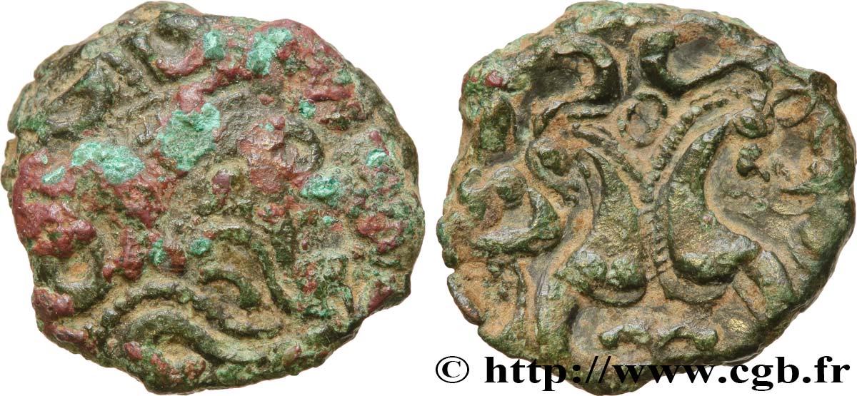 GALLIA BELGICA - AMBIANI (Región de Amiens) Bronze aux hippocampes adossés, BN. 8526 BC/BC+