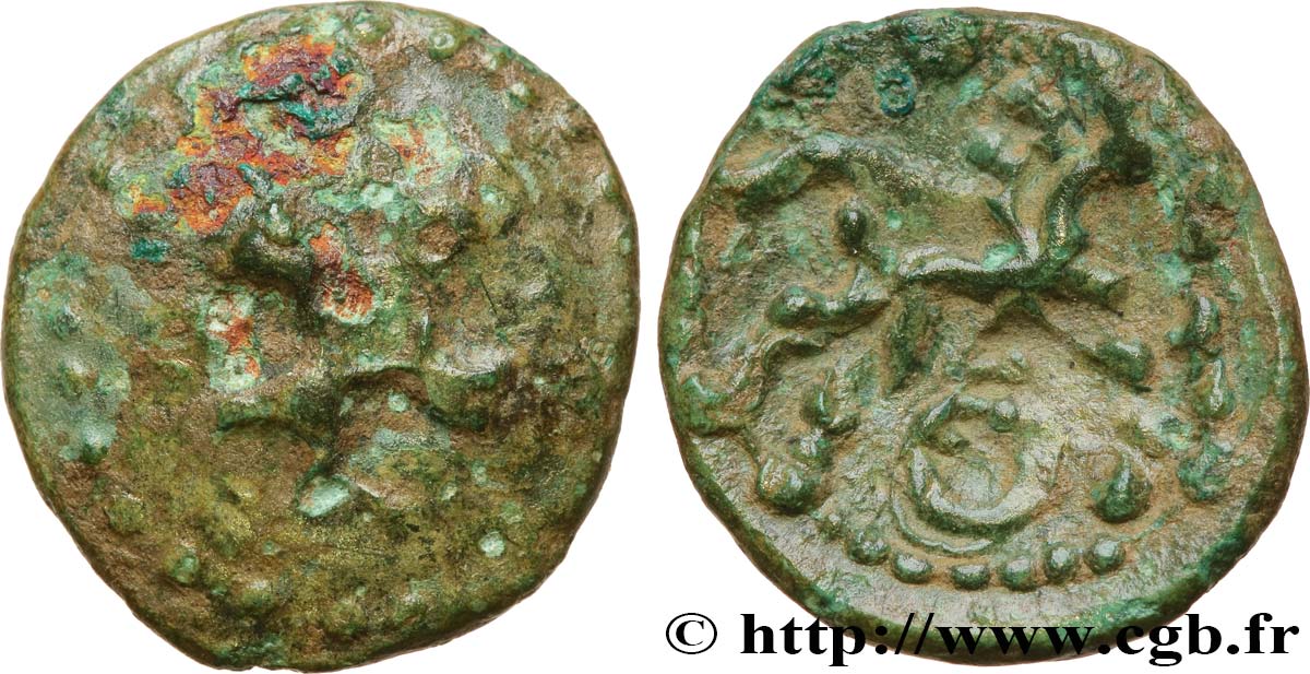 GALLIA BELGICA - AMBIANI (Regione di Amiens) Bronze au swastika et au cheval q.BB/BB