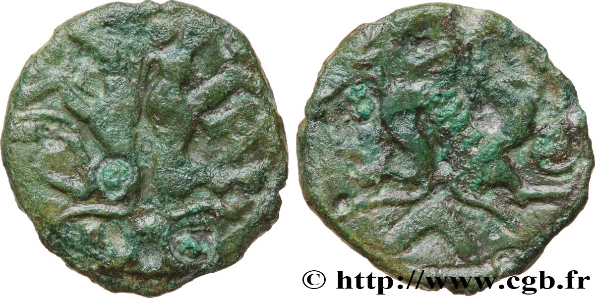 GALLIA BELGICA - AMBIANI (Región de Amiens) Bronze aux boeufs adossés, BN 8524 BC+