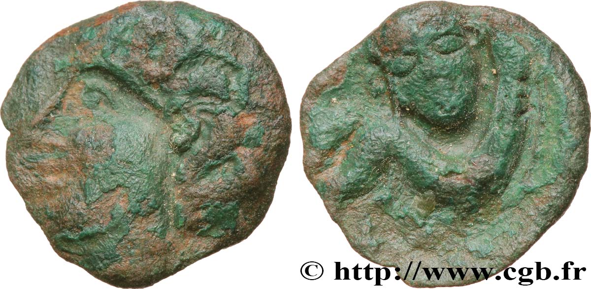 GALLIEN - BELGICA - AMBIANI (Region die Amiens) Bronze au cheval et à la tête de face fSS